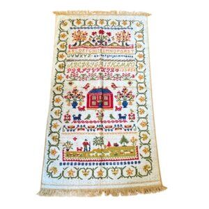 Vintage Fieldcrest American Sampler Bath Towel Pennsylvania Dutch Fringe Yellow